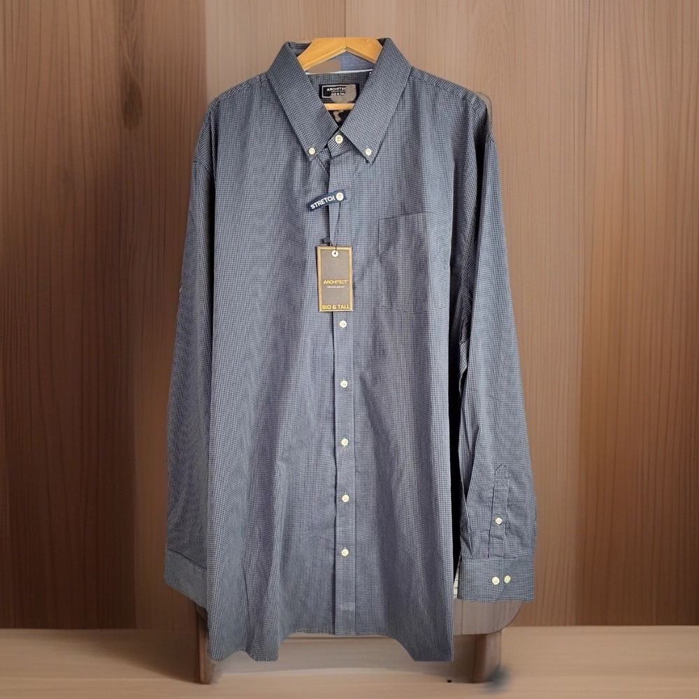 Architect Button-Down Shirt Blue Micro Check Big and Tall 3XLT NWT‎